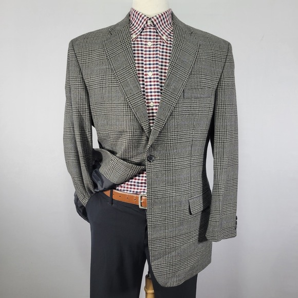 Haggar Other - Haggar‎ Men's Sport Coat Blazer Two Button Gray Plaid Lambs Wool Size 42L